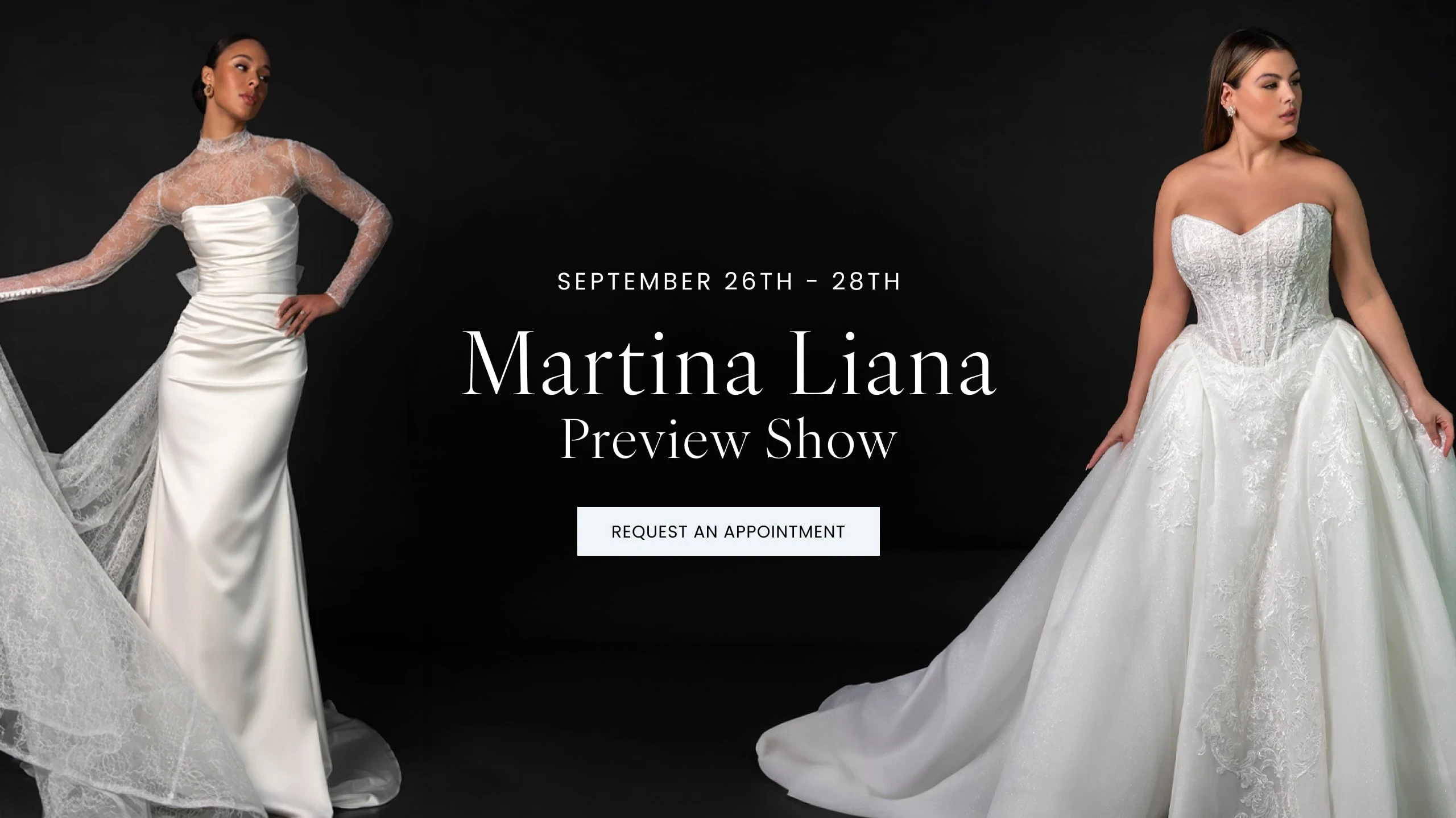 Models wearing Martina Liana bridal gowns, desktop banner